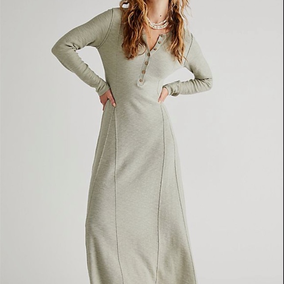 🆕FREE PEOPLE BEACH XS CREAM MILES OF HENLEY MAXI DRESS NATURAL EL TOPO SWEATER - Picture 6 of 15